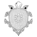 A turtle wearing a crown surrounded by intricate mandala patterns tattoo design idea