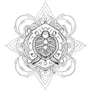 A turtle wearing a crown surrounded by intricate mandala patterns tattoo design idea