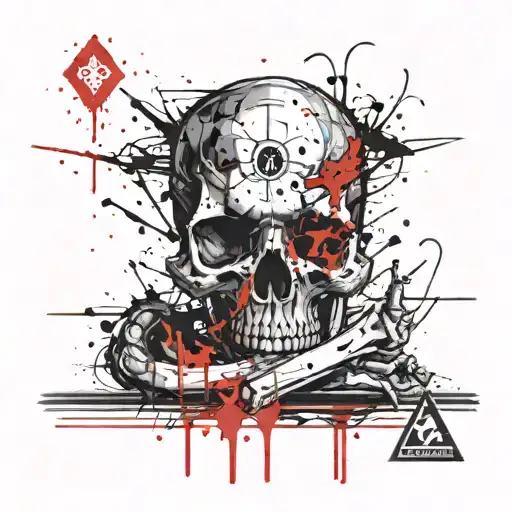 skull in meditation poes with crrow tattoo design idea