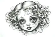 creepy doll face made only tattoo design idea