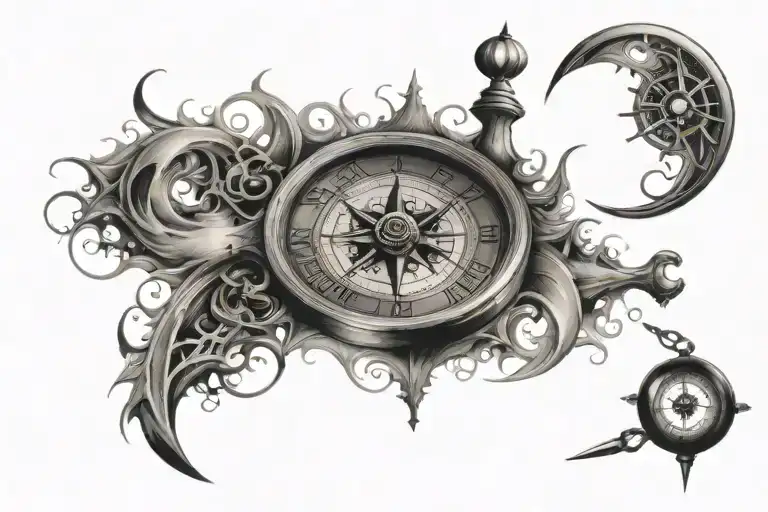clock and compass tide and time tattoo design idea