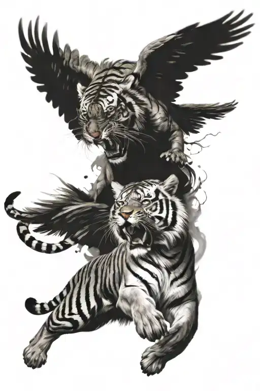 tiger fight with a griffin  tattoo design idea