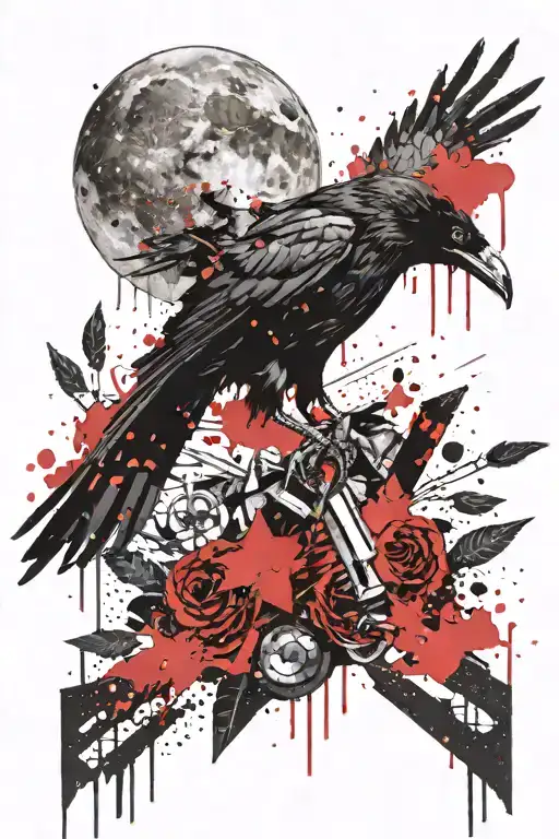 crow and moon tattoo design idea