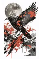 crow and moon tattoo design idea