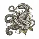 swan, hound dog, lizard and vine swirls dots tattoo design idea