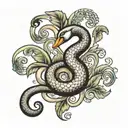 swan, hound dog, lizard and vine swirls dots tattoo design idea