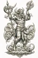 poseidon holding trident surrounded tattoo design idea