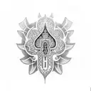 A dotwork tattoo featuring a Hamsa hand surrounded by Gothic-style buildings inspired by Germany tattoo design idea