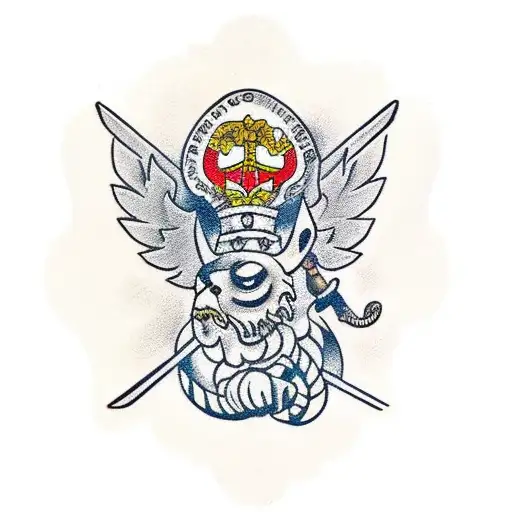 A traditional-style tattoo of Ogum and São Jorge joined in a handshake tattoo design idea