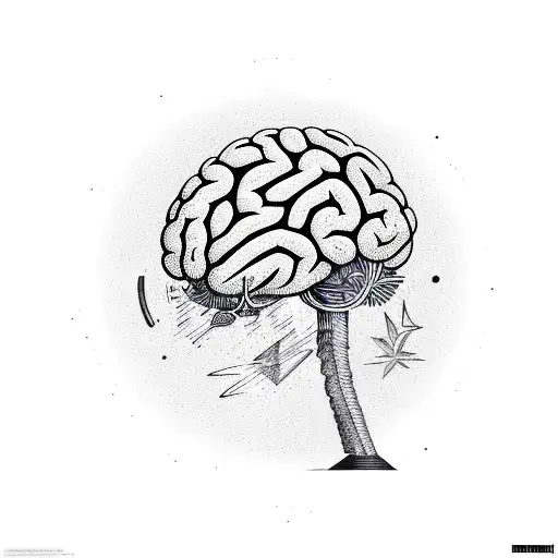 brain with astrophysics and palm trees tattoo design idea