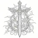 sword with crown of thorns tattoo design idea