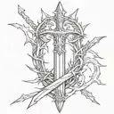 sword with crown of thorns tattoo design idea