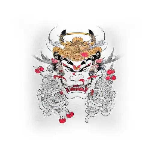 Hannya mask with cherry blossoms  tattoo design idea