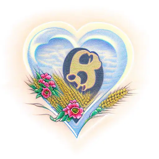 A heart  made of  wheat and sunglowerz flowers to symbolize love for farming tattoo design idea
