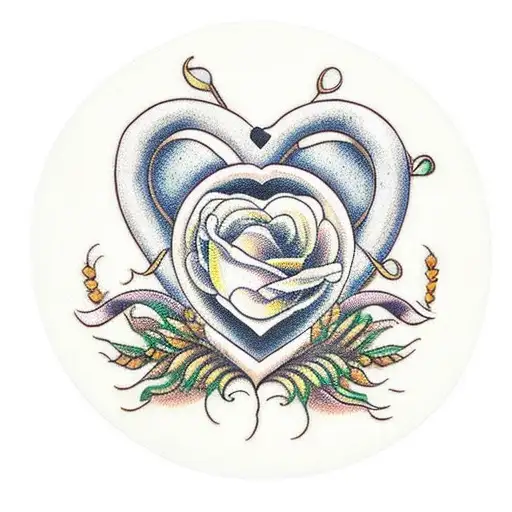 A heart-shaped wreath made of wheat and flowers to symbolize love for farming tattoo design idea