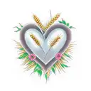 A heart-shaped wreath made of wheat and flowers to symbolize love for farming tattoo design idea
