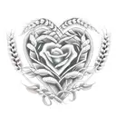A heart-shaped wreath made of wheat and flowers to symbolize love for farming tattoo design idea
