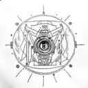 A tattoo of a camera lens with elvish script forming the aperture blades tattoo design idea