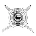 A tattoo of a camera lens with elvish script forming the aperture blades tattoo design idea