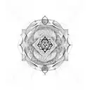 Symmetrical sacred geometry design incorporating elements of consciousness and higher energy tattoo design idea