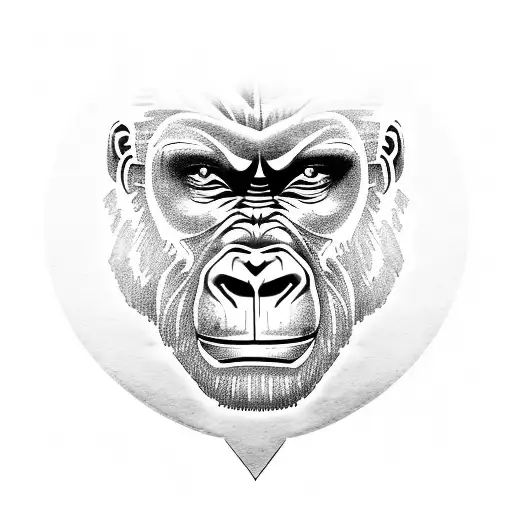 A fierce gorilla wearing a celtic necklace and holding a book of ancient runes, surrounded by a forest of stone trees. tattoo design idea