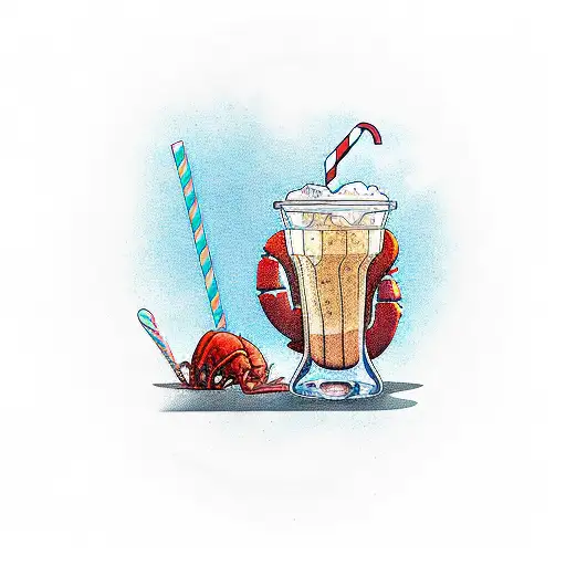 lobster drinking a milkshake tattoo design idea