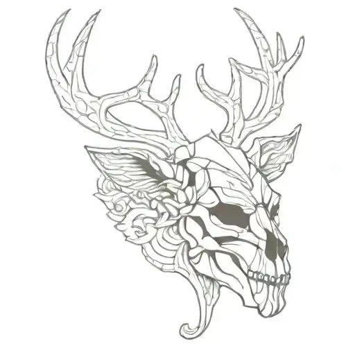 yaqui with traditional deer head on a skull  tattoo design idea