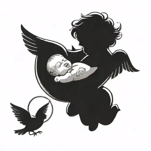 Create a tattoo of a baby angel sleeping peacefully in a cradle, representing your baby brother's eternal rest tattoo design idea