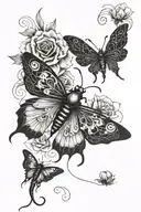Gothic insect and flower flowing with beautiful wings and graceful tattoo design idea