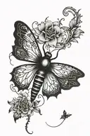Gothic insect and flower flowing with beautiful wings and graceful tattoo design idea