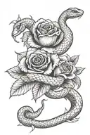 snake surrounding two roses with ornamental details tattoo design idea