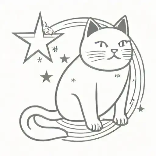 Japanese lucky cat shaped like a planet reaching for a star tattoo design idea