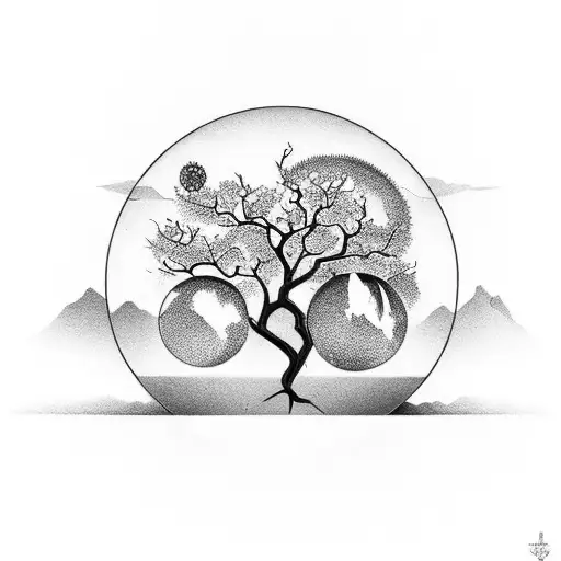 hourglass with dry tree and flowering tree symbolizing life and death, with an owl at the top  tattoo design idea
