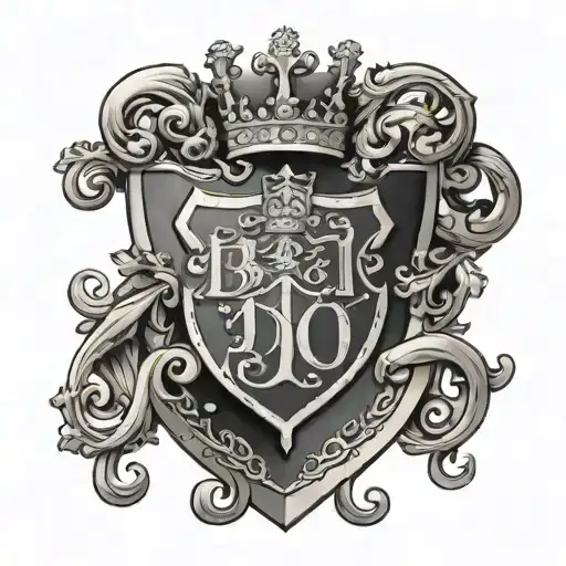  letters b and t tangled, on a family shield with a crown on the top tattoo design idea