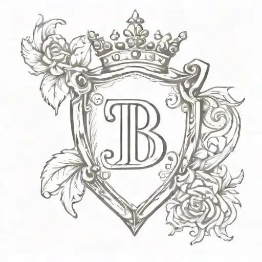  letter b and letter t, on a family shield with a crown on the top tattoo design idea