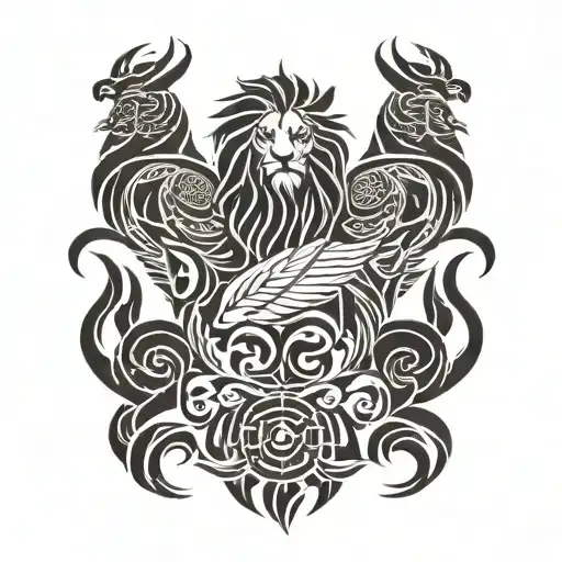 Lion with 4 swans tattoo design idea