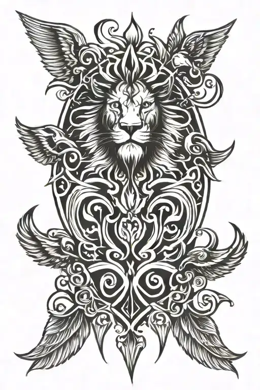 Lion with 4 swans tattoo design idea