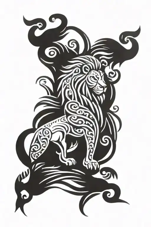 lion and 4 swans tattoo design idea