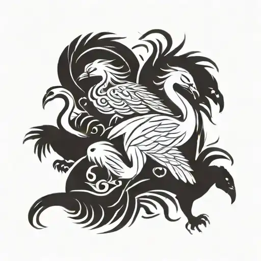 4 swans plus 1 lion tattoo design idea