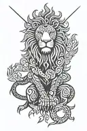 filipino sun lion with 4 hands holding tattoo design idea