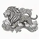 tribal lion with 4 swans tattoo design idea
