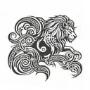 tribal lion with 4 swans tattoo design idea
