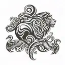 tribal lion with 4 swans tattoo design idea