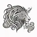tribal lion with 4 swans tattoo design idea
