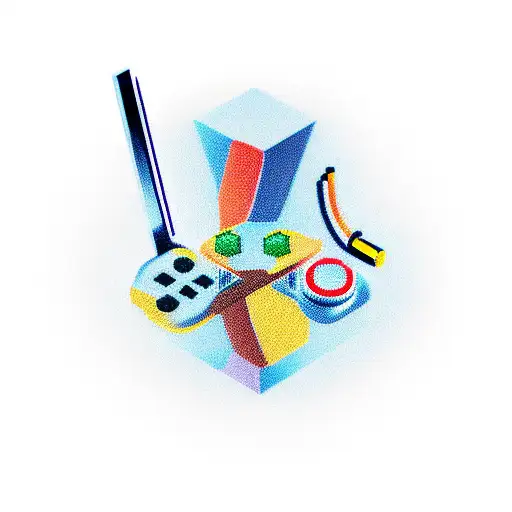 A minimalistic tattoo of a joystick and a fork crossed together, representing the client's interests in gaming and gastronomy tattoo design idea