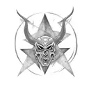 tattoo design, simplistic, all-white background, centered, flash tattoo, hot goth girl, has a satanic vibe to it tattoo design idea