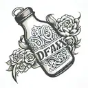 bottle of milk with text "Difrax" tattoo design idea