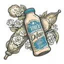 bottle of milk with text "Difrax" tattoo design idea