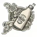 bottle of milk with text "Difrax" tattoo design idea