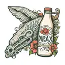 bottle of milk with text "Difrax" tattoo design idea